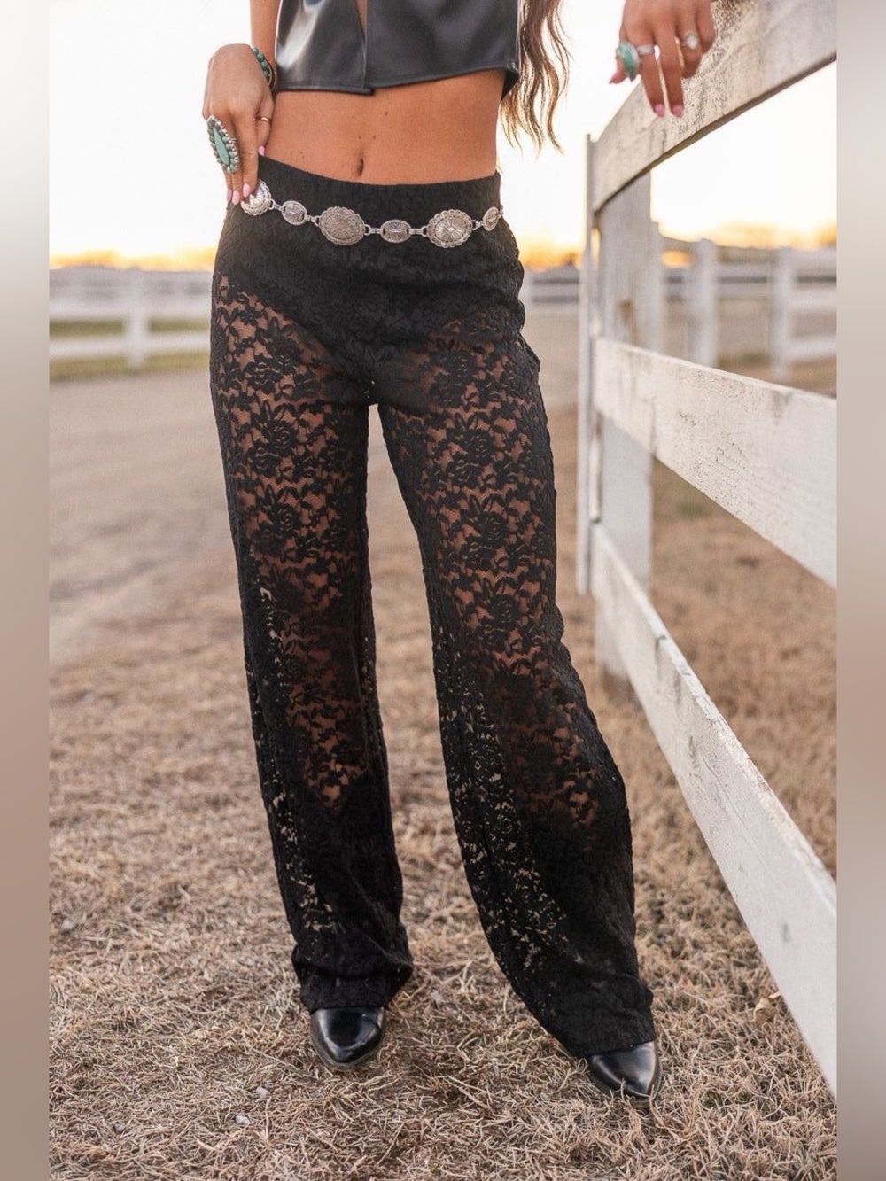 NWT Windsor Black Lace Sheer Flare Pants - Size S